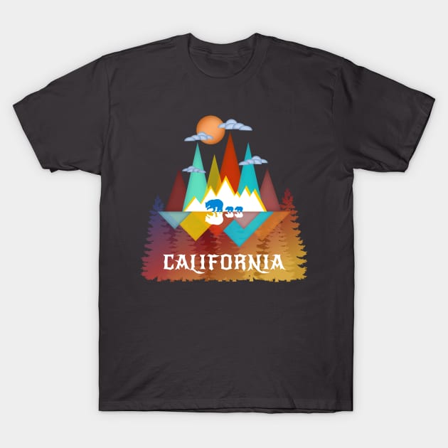 California Nature Life Outdoors Mountains Bear Lover Abstract Triangles T-Shirt by egcreations